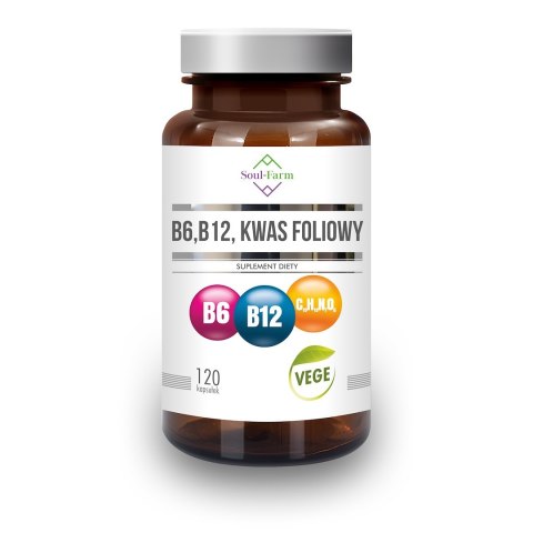 WITAMINA B6 + B12 + KWAS FOLIOWY 120 KAPSUŁEK - SOUL FARM WITAMINA B6 + B12 + KWAS FOLIOWY 120 KAPSUŁEK - SOUL FARM